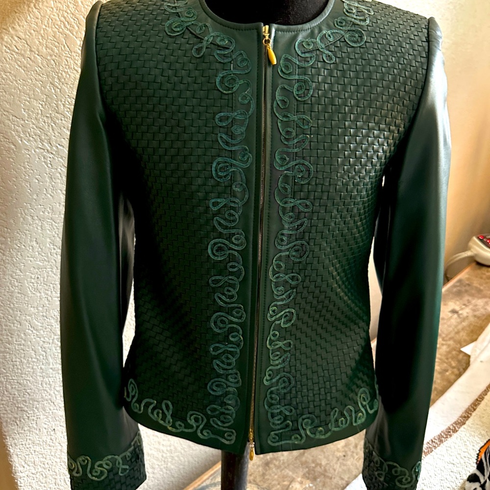 St John Collection Leather zip front Jacket